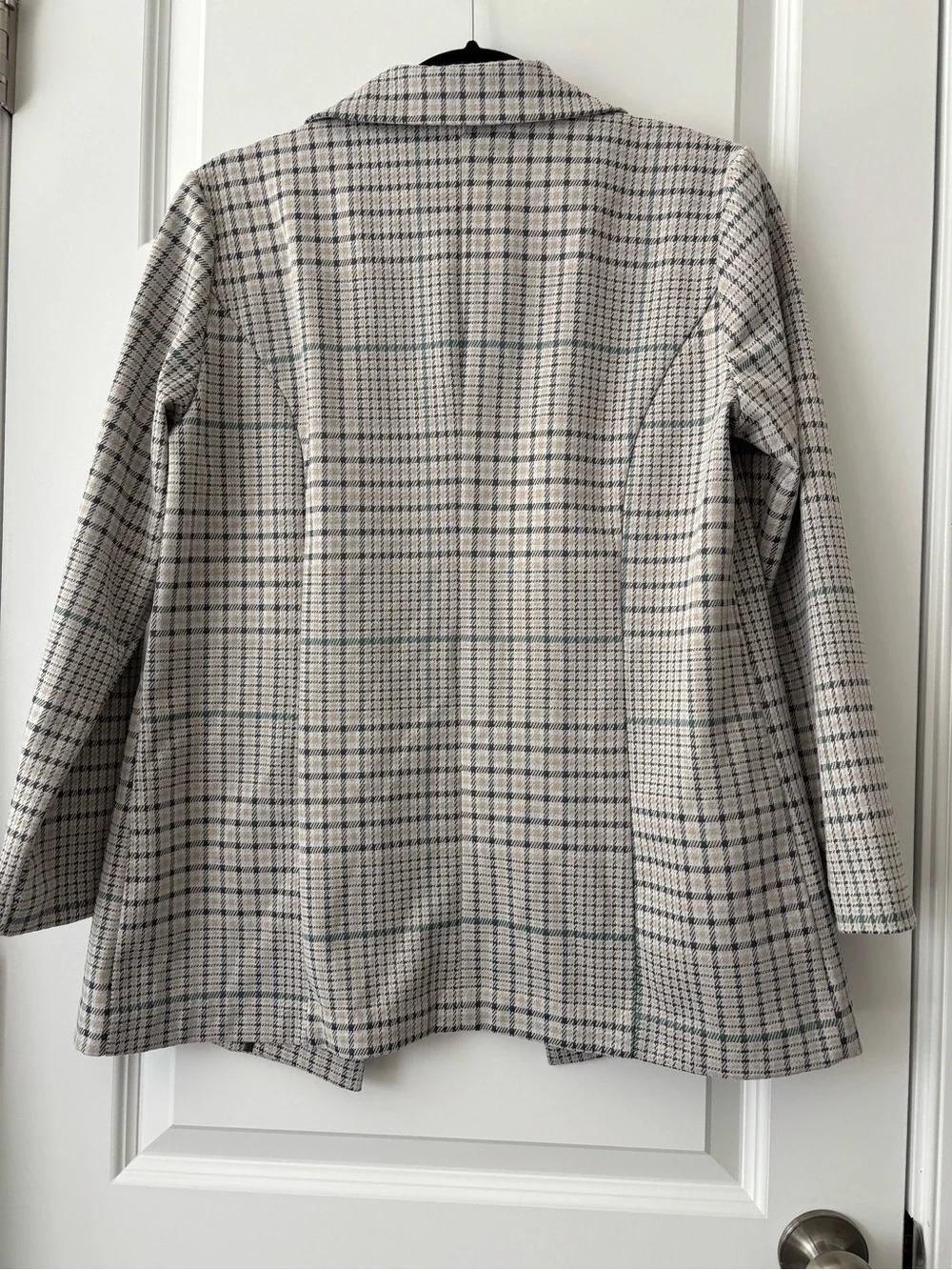 Liverpool Los Angeles Beige Gray Plaid Open Front Blazer Size M - Picture 8 of 12